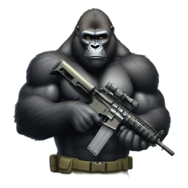 Big Buff Gorilla holding an AR-15 gun sticker