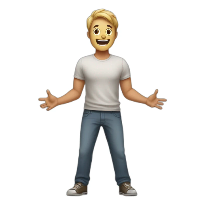 a guy who spreads his arms in surprise and makes a smiling face at the comicality of the situation sticker