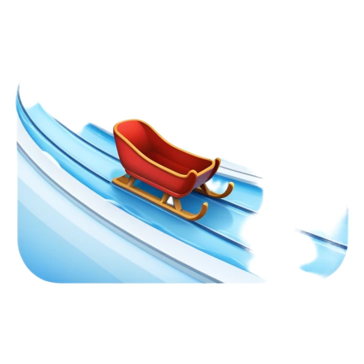 An icon showing a small sled down an icy track. The scene includes dynamic motion lines, icy curves, and a snowy mountain backdrop under a crisp blue sky. Transparent background emphasizes the speed and intensity of the sport. sticker