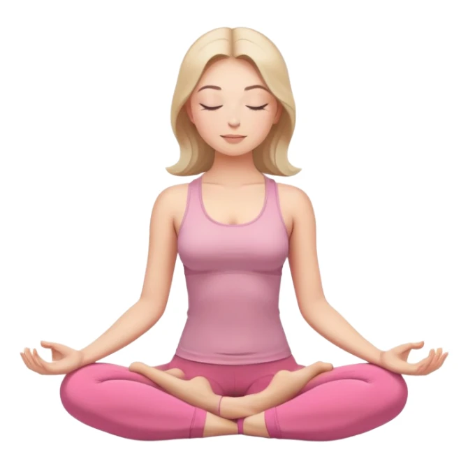 caucasian woman in lotus position meditating, eyes gently closed with peaceful expression, pink yoga pants and top sticker