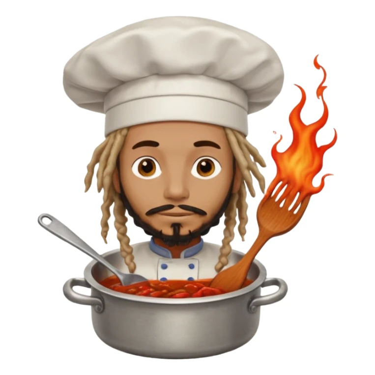 a man with dreadlocks lost in a pot of sauce sticker