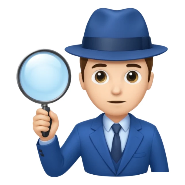 detective in blue suit with big mangifier in his hand sticker