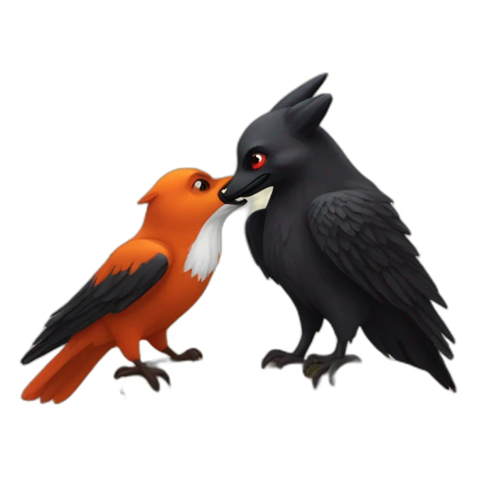 a black raven kissing a red fox sticker