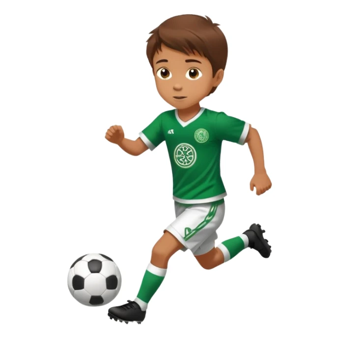 Brown hair 6 years old boy running playing soccer wearing celtic uniform ( jersey) and is number 17 sticker