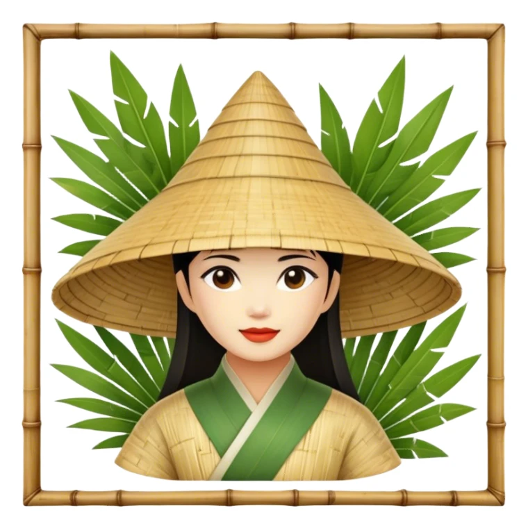 ​Cinematic Realistic Traditional Vietnamese Nón Lá, depicted as a delicately crafted conical hat made of bamboo and palm leaves with subtle texture and natural wear, set against a serene rural backdrop bathed in warm, soft sunlight, evoking authentic cultural heritage, sticker