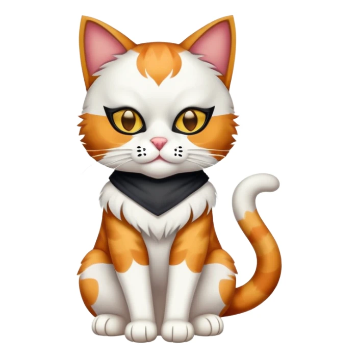 calico cat full body sitting with a mask sticker