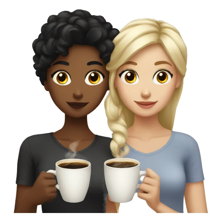 Black haired and blode girls with coffee sticker
