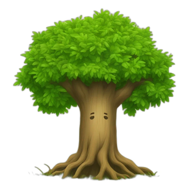 a tree with a strong trunk and roots with grass around it sticker