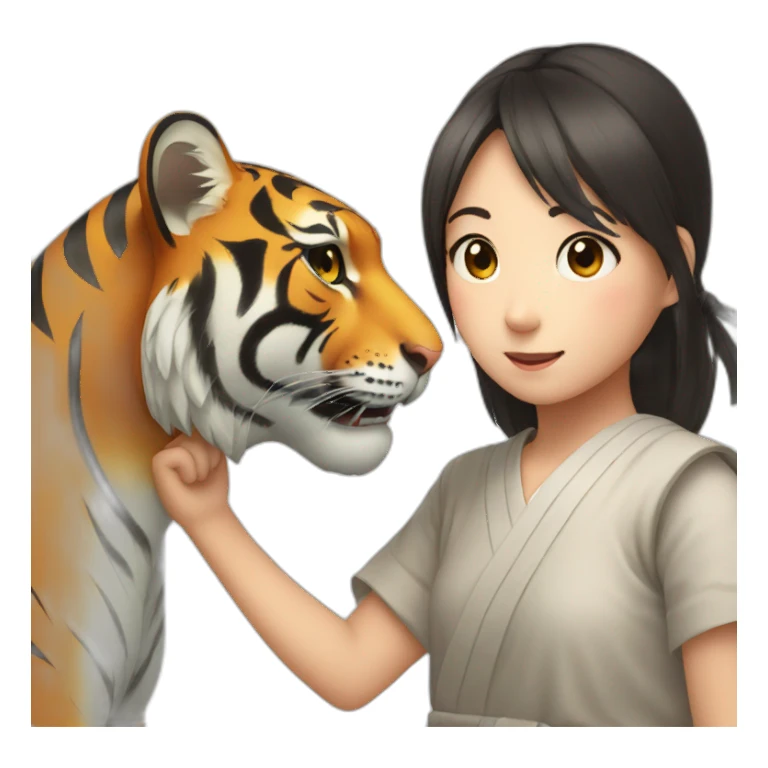 Tiger in arm of Japanese  girl  sticker
