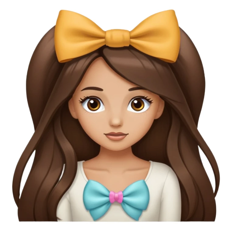 long hair brunette tan girl with bow with eyelashes sticker