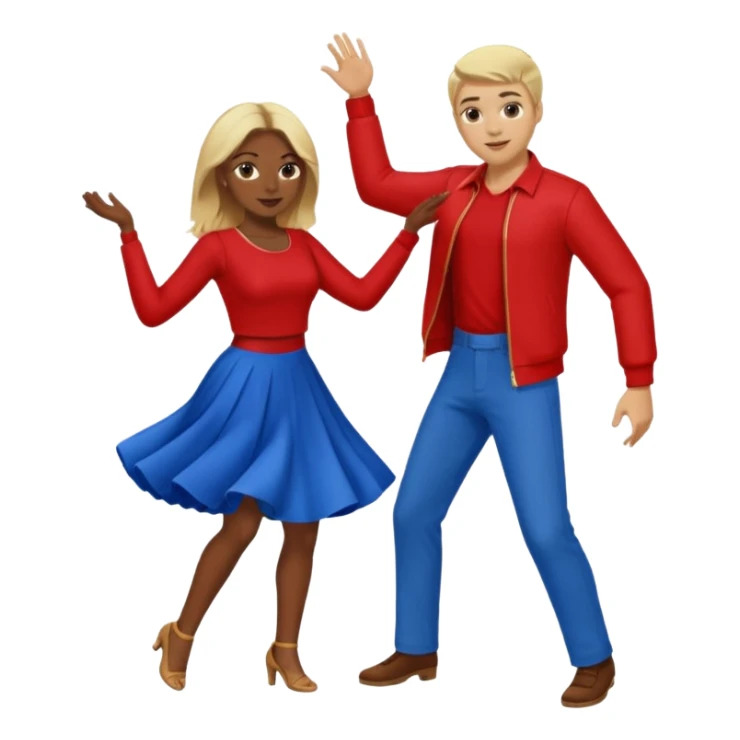 Two people  conservative people dancing. A man wearing red with light skin and blonde hair. A women wearing bue with dark skin and brown hair. sticker