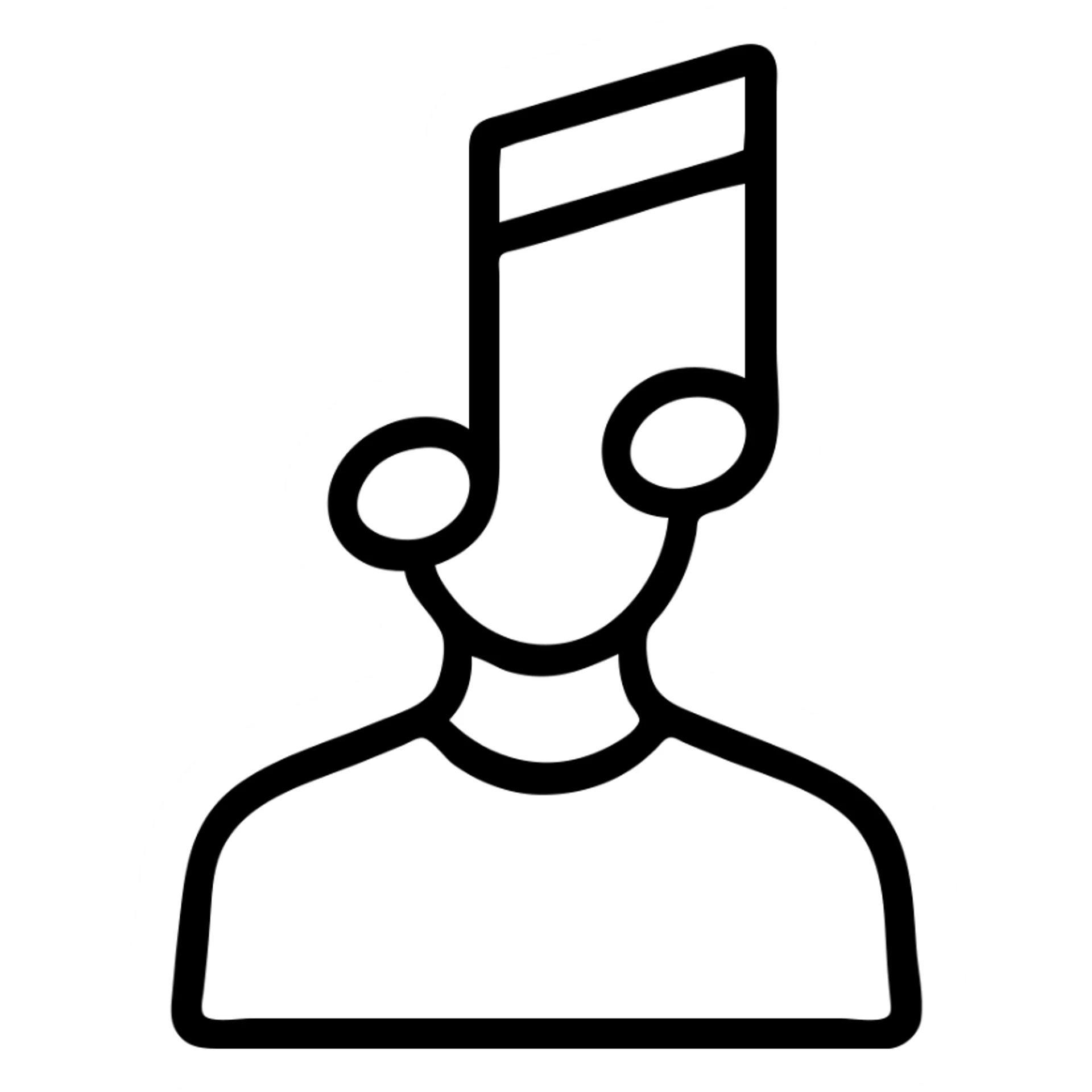 silhouette vector of a man with a music note for a head, outlined icon style sticker