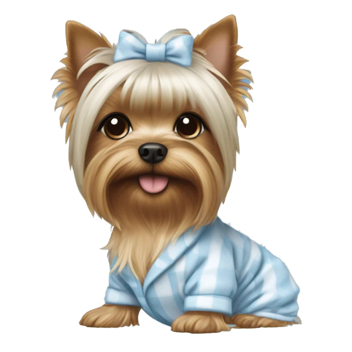 Female yorkie that’s white wearing blue pajamas sticker