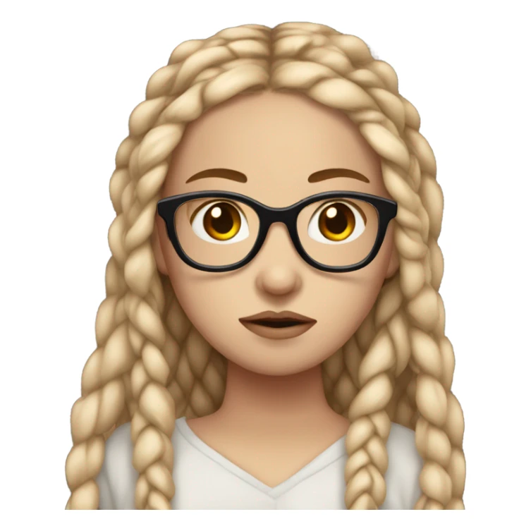 Pale girl with long brown box braids and glasses sad sticker