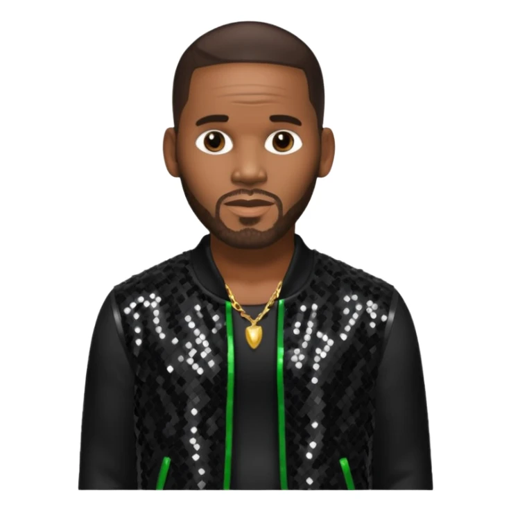 R. Kelly with dark brown hair, black sequin outfit sticker