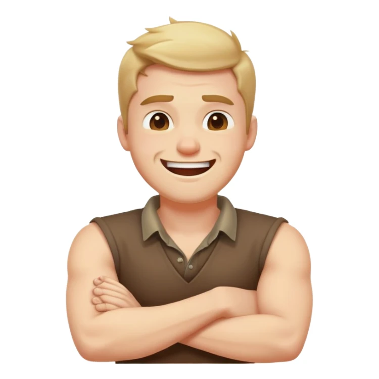 arms crossed holding neck laughing kinda angry guy sticker