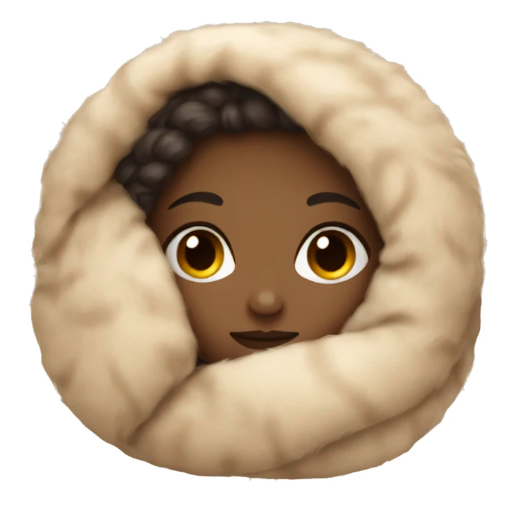 Girl curled around a cozy beige fur blanket  sticker