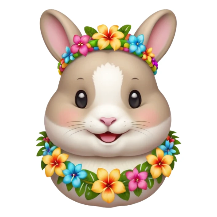 A chubby rabbit with a colorful tropical lei, smiling sweetly. sticker