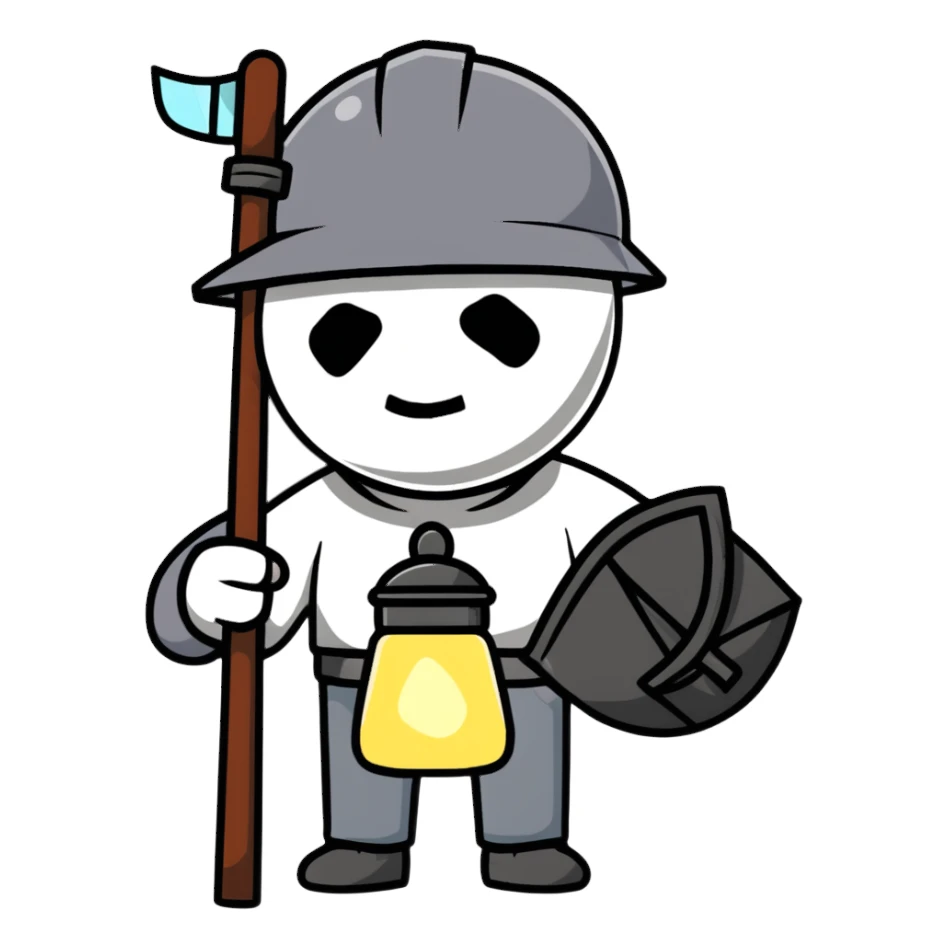 Coal miner from 19th century England with soot-covered face, helmet with lamp, and pickaxe sticker