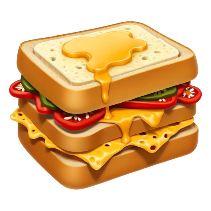 spicy sucuk sandwich object icon, toasted bread, sliced spicy sucuk inside, melted cheese, red chili peppers, steam coming out, 3D cartoon, mobile game icon style, centered, clean background, soft shadow, no text, no watermark
 sticker