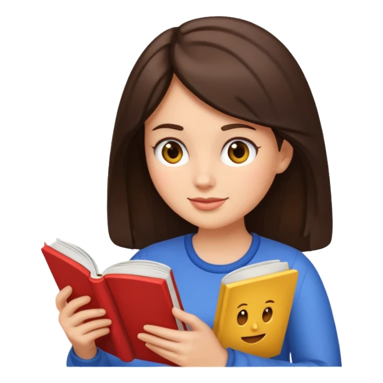 Jane Austen inspired brunette character reading a book, emoji style sticker