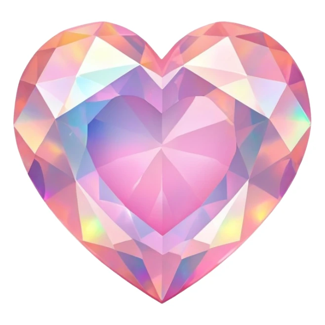Faceted heart-shaped pink fire opal with holographic flashes and iridescent shine sticker