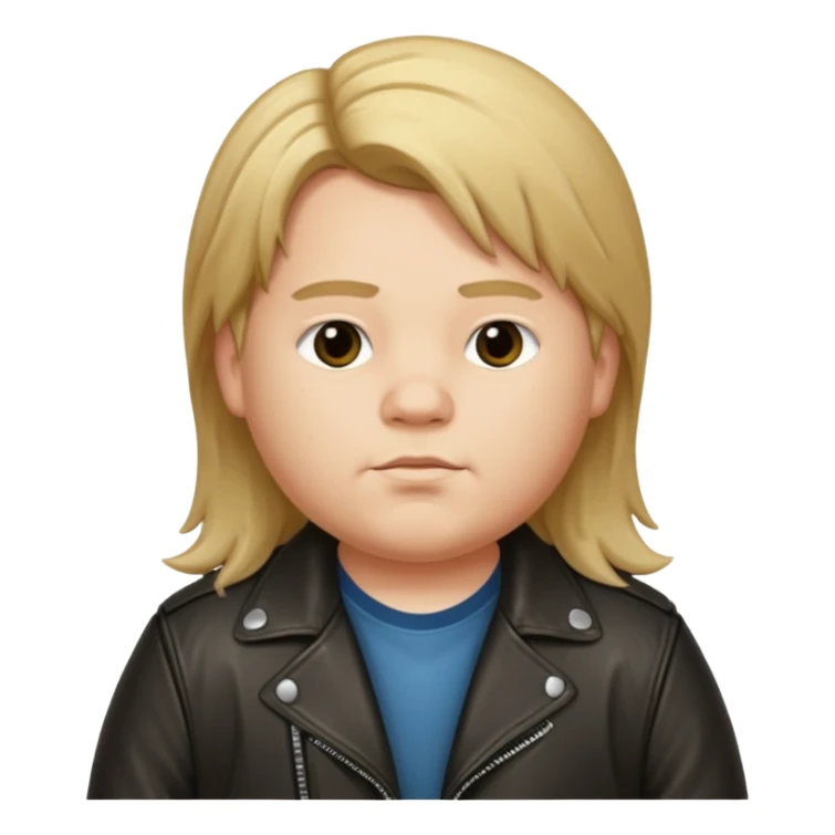 Long hair fat young boy in leather jacket sticker
