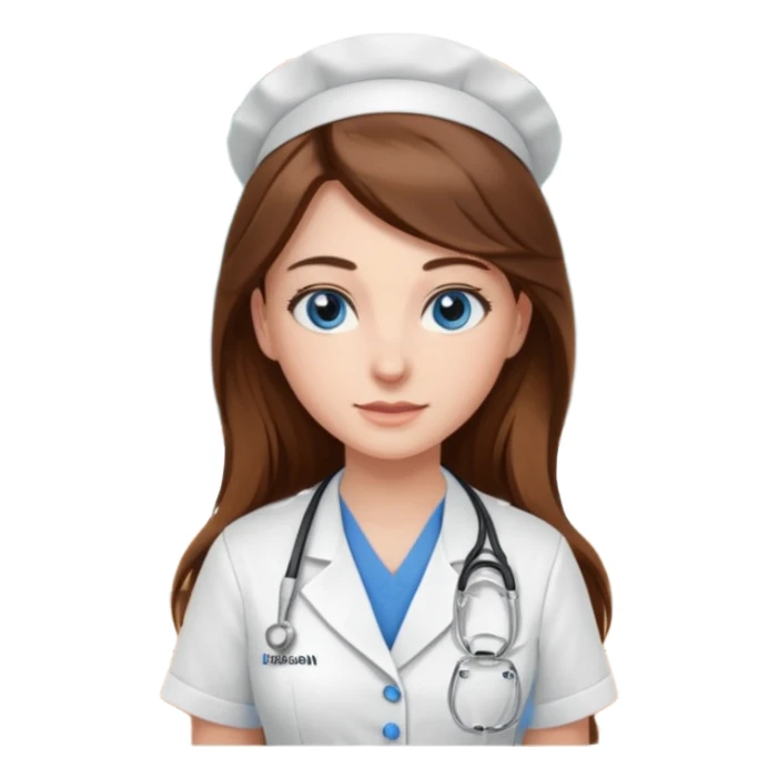 pretty female nursing student with long brown hair, blue eyes inside a classroom at university sticker