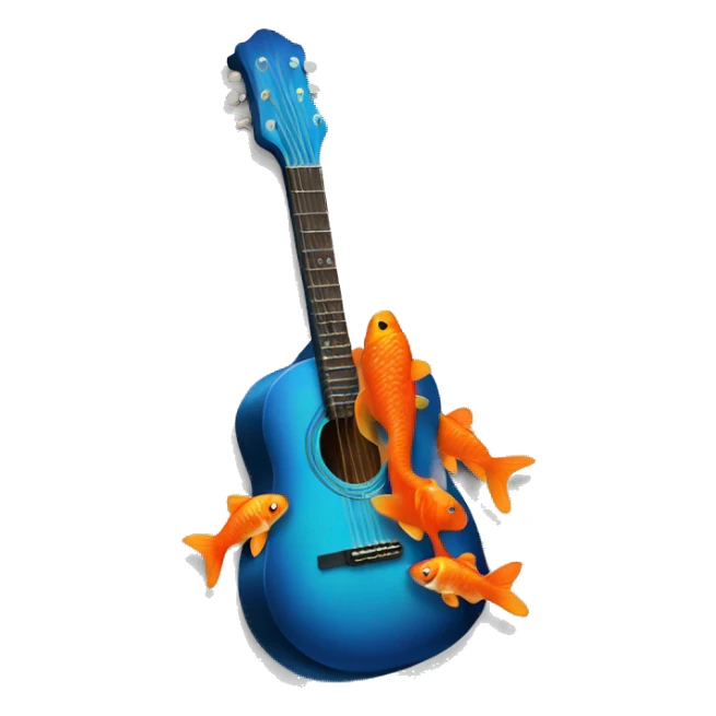 Blue guitar with orange koi fish sticker