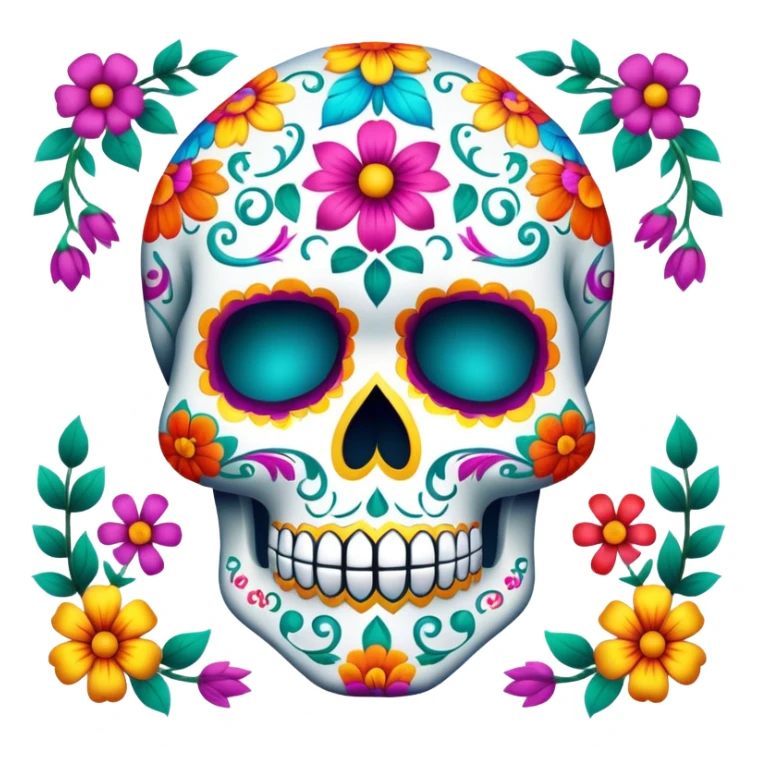 colorful decorated sugar skull with floral patterns sticker