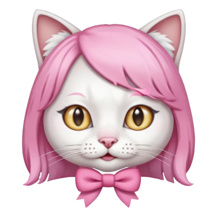 White cat wearing pink wig and bow sticker