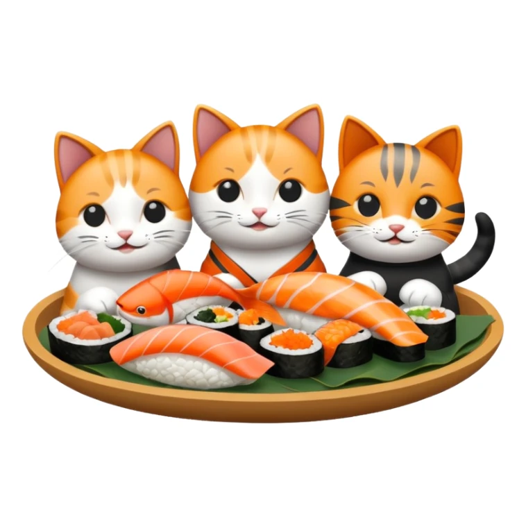 four happy cats having sushi dinner together sticker