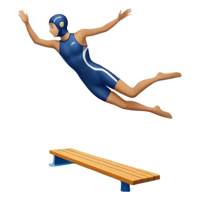 An icon showing a diver captured mid-air in a graceful pose above a pool, with a diving board behind and water below. Splash trails and motion lines emphasize precision and elegance. Transparent background highlights the beauty and focus of competitive diving. sticker
