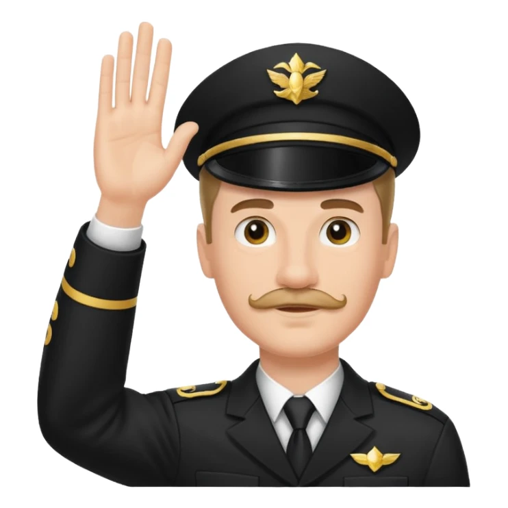 A white man with a small mustache raising one hand straight out like a Sieg Hail salute in Black SS uniform. The arm must be straight out with no bend in the elbow sticker