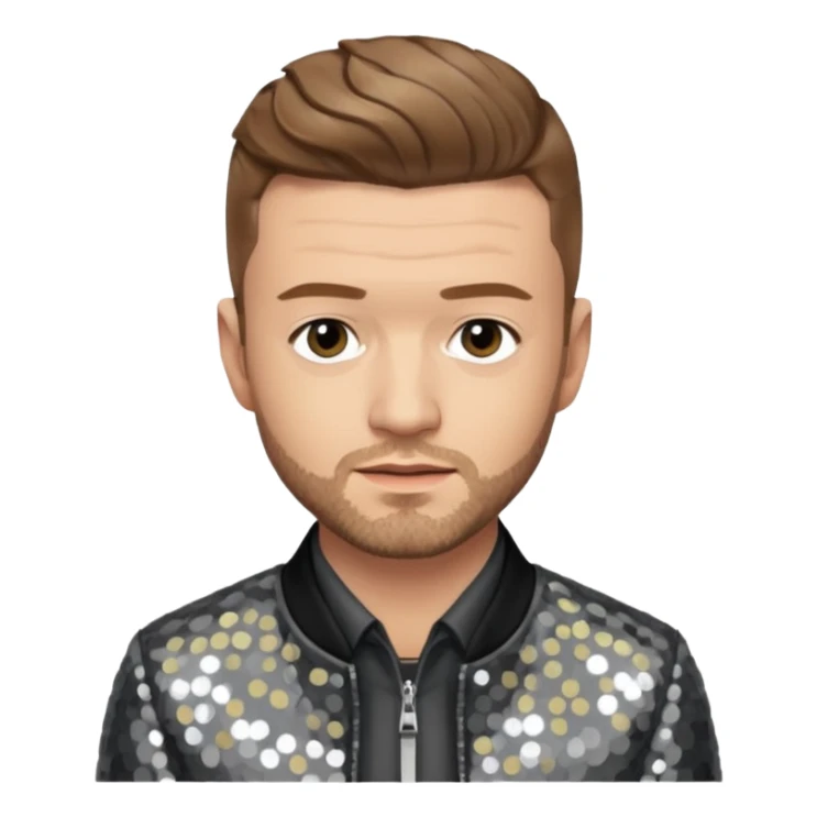 Justin Timberlake with gray sequin jacket, black shirt , light brown hair, light skin sticker