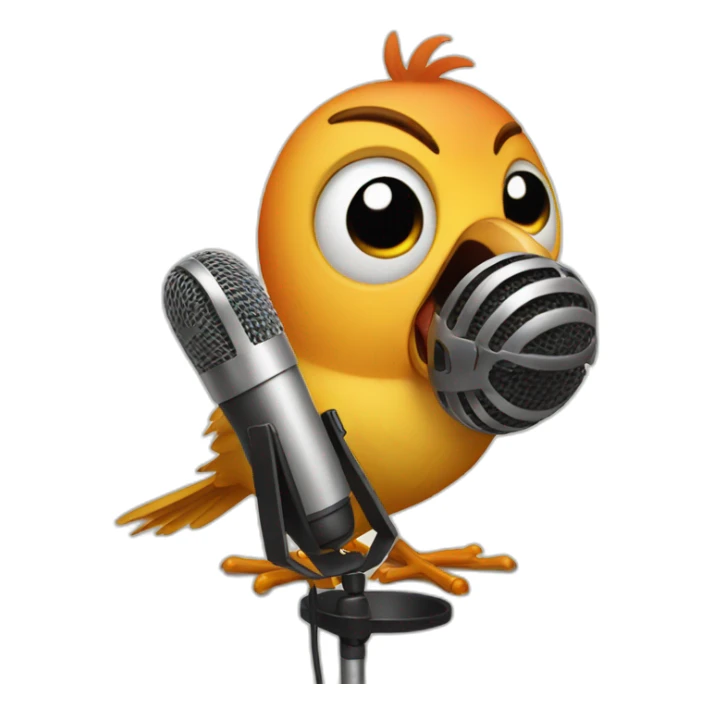 bird portrait with human characteristics singing in front of a microphone sticker