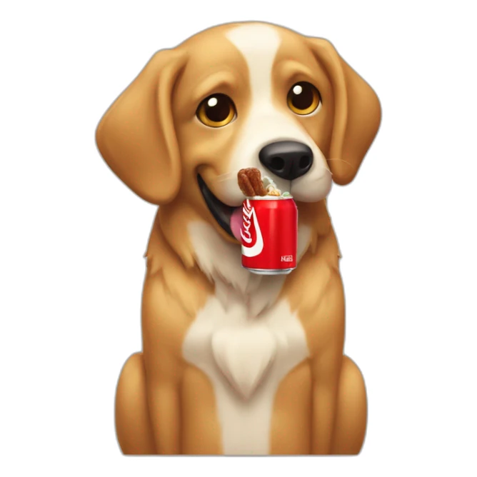 Un perro comiendo pasta y coca cola sticker