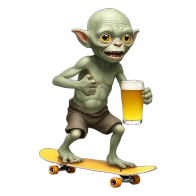 gollum holding beer on a skateboard sticker