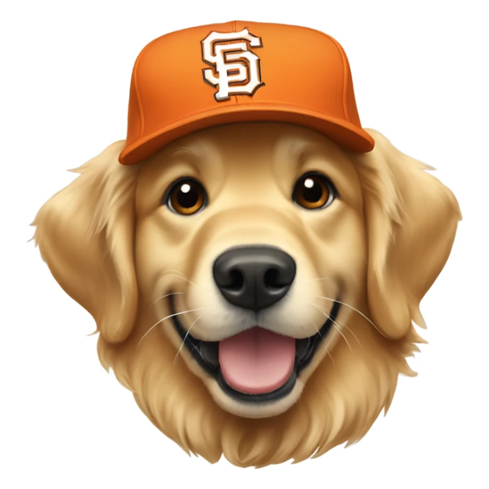 Golden retriever with sf giants hat sticker