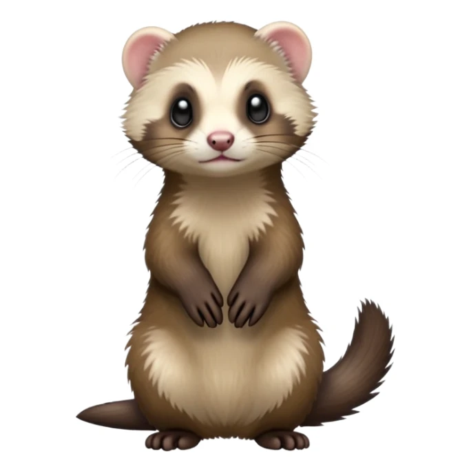 cinematic-[ferret]-realistic-full- long slender body-standing-emoji,-tiny-paws-tucked-close,-head-tilted-dramatically,-fluffy-[sable]-fur,-simplified-yet-realistic-focused-features,-highly-detailed,-glowing-with-an-almost-sarcastic-glow sticker