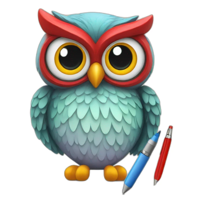 A colorful owl writing with a red pen sticker
