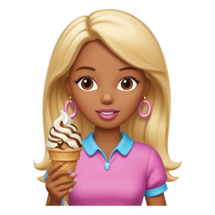 Brown skin blonde Barbie eating ice cream  sticker