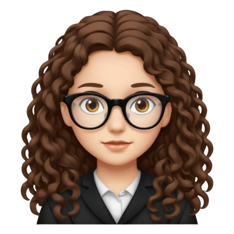 white teen girl with long brown curls, hazel eyes, and black frame glasses sticker