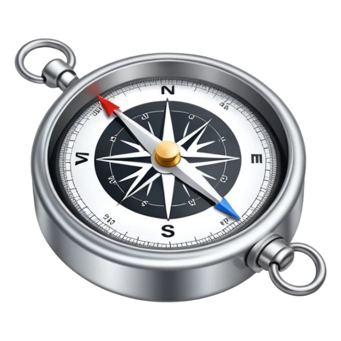 The standard iOS compass emoji 🧭 with a white ribbon threaded through the metal loop at the top of the compass sticker