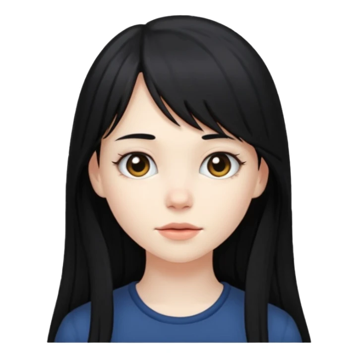 A pale skinned girl with side bangs and black long hair sticker