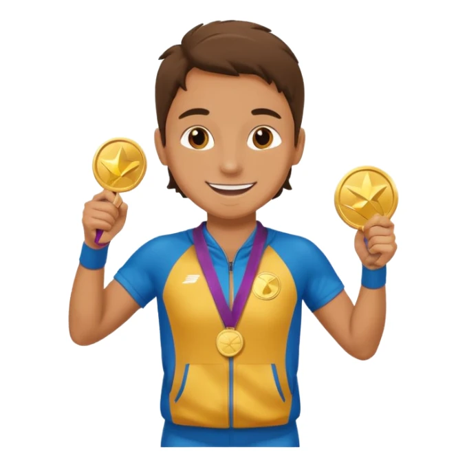 crea un emoji estilo whatsapp o emoji de iphone, de un corredor con cara casada pero feliz por su medalla sticker