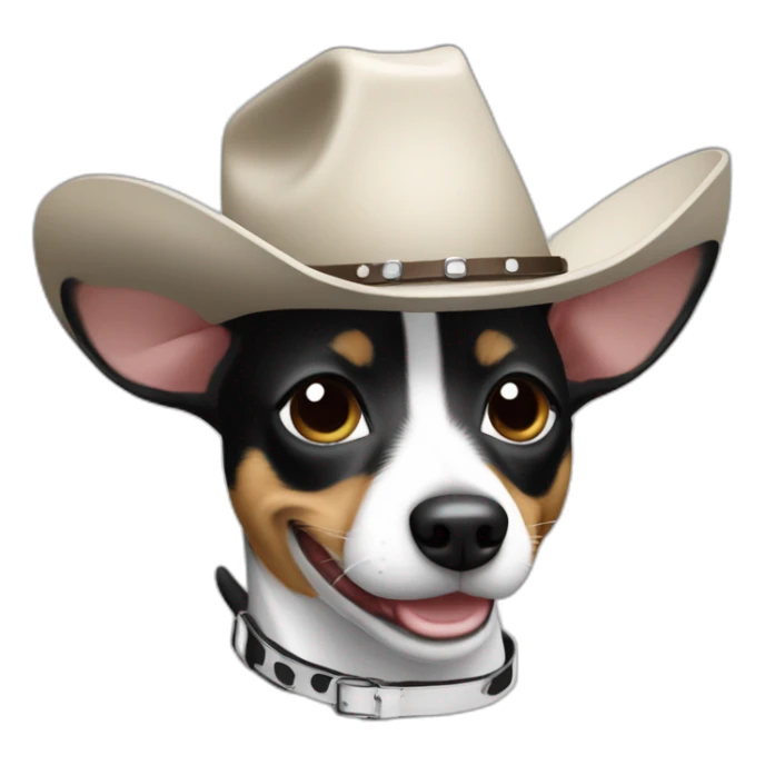 rat terrier wearing a cowboy hat smiling no brown (black and white) sticker