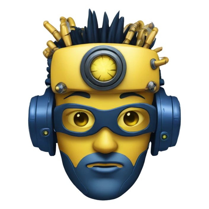 Yellow cyborg head with dark blue steampunk goggles and dark blue Mohawk  sticker