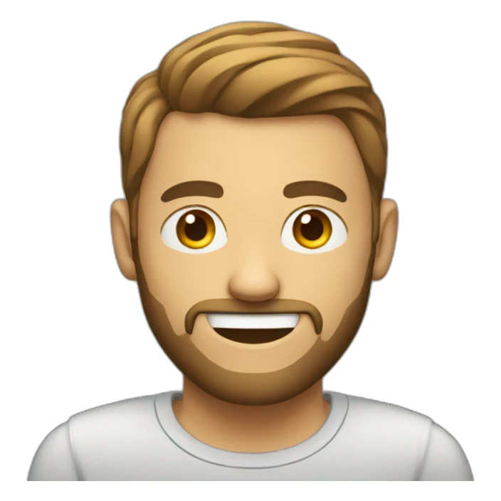 guy with typing infront of laptop no beard smiling sticker