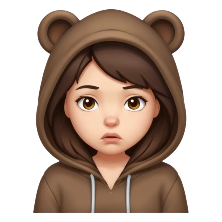 Cute brunette girl in a bear hoodie pouting sticker